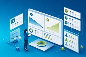 Polished Isometric Legal Tech Dashboard With Contrasting Charts